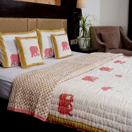 Pink Elephant Jaipuri Quilt